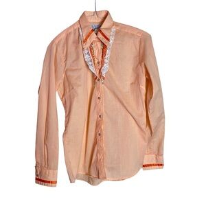 Women’s vintage Rockmount ranch wear Peach Button Down Shirt with Lace Detail